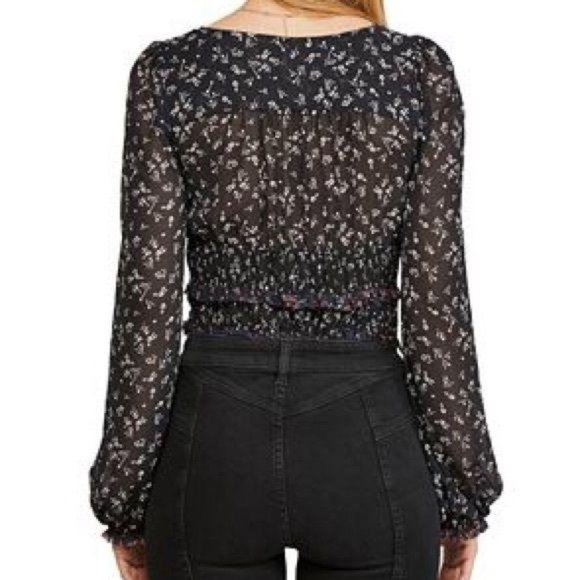 FREE PEOPLE Printed Lolita Top Floral Black NWT XS - Picture 4 of 6